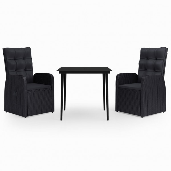 3 pcs conjunto de jantar para jardim com almofadões preto M 2