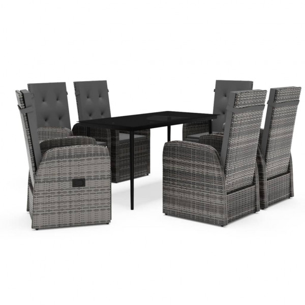 7 pcs conjunto de jantar para jardim com almofadões cinzento M 2