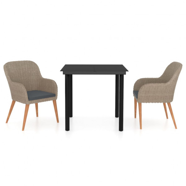 3 pcs conjunto de jantar para jardim com almofadões castanho M 2