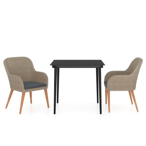 Juego de comedor para jardín de 3 piezas y cojines marrón M 2