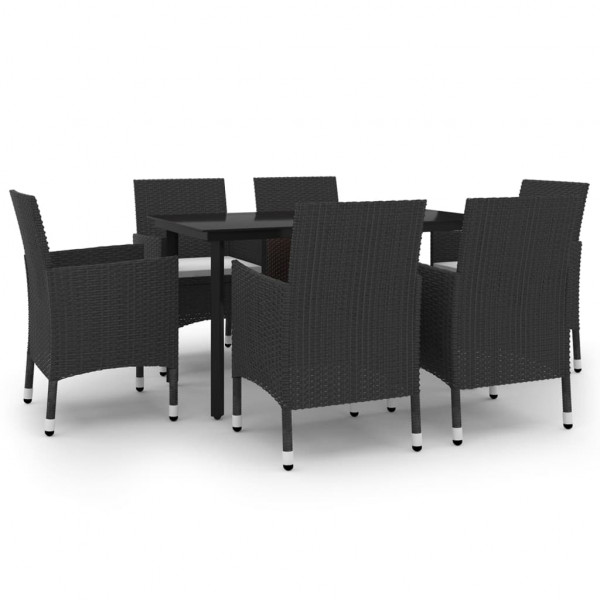 Set comedor de jardín 7 pzas y cojines ratán sintético y vidrio M 2
