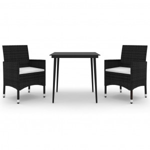 Set comedor de jardín 3 pzas y cojines ratán sintético y vidrio H