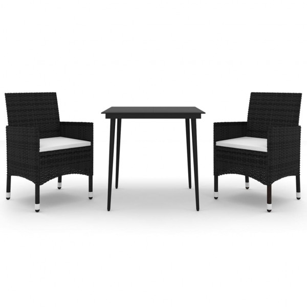 3 pcs conjunto de jantar p/ jardim c/almofadões vime PE e vidro M 2