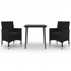 Set comedor de jardín 3 pzas y cojines ratán sintético y vidrio H