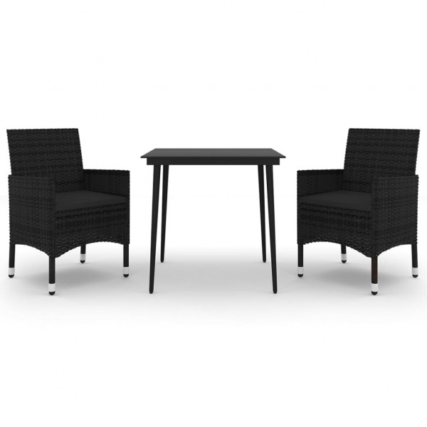 3 pcs conjunto de jantar p/ jardim c/almofadões vime PE e vidro M 2