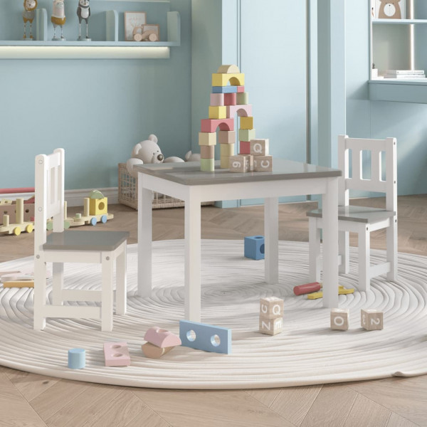 Mesa y sillas infantiles 3 piezas MDF blanco y gris D