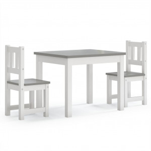 3 pcs conjunto mesa e cadeiras infantil MDF branco e cinzento H