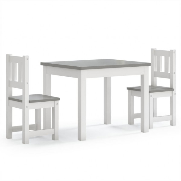 Mesa y sillas infantiles 3 piezas MDF blanco y gris M 2