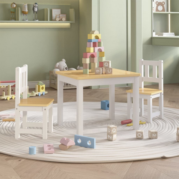 Mesa y silla infantil 3 pzas MDF blanco y beige D