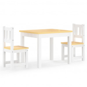3 pcs conjunto mesa e cadeiras infantil MDF branco e bege H