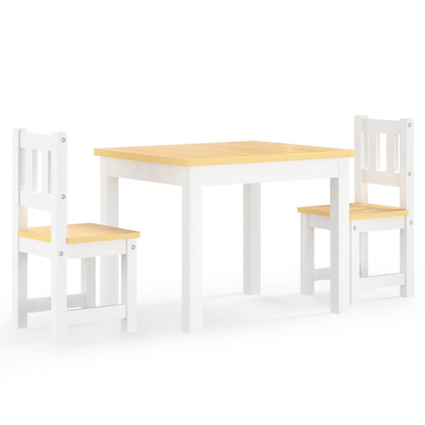 Mesa y silla infantil 3 pzas MDF blanco y beige M 2