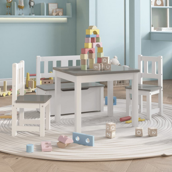 4 pcs conjunto mesa e cadeiras infantil MDF branco e cinzento D