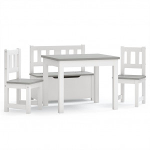 4 pcs conjunto mesa e cadeiras infantil MDF branco e cinzento H