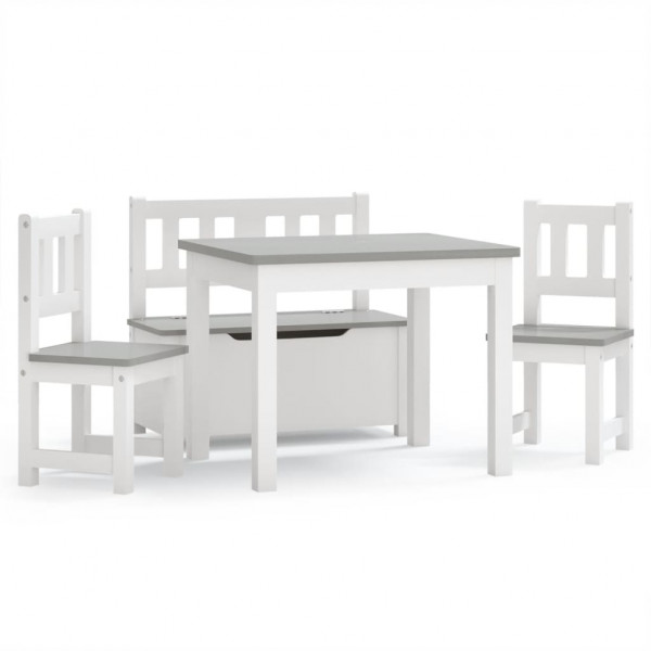 4 pcs conjunto mesa e cadeiras infantil MDF branco e cinzento M 2
