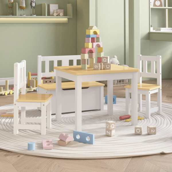 4 pcs conjunto mesa e cadeiras infantil MDF branco e bege D