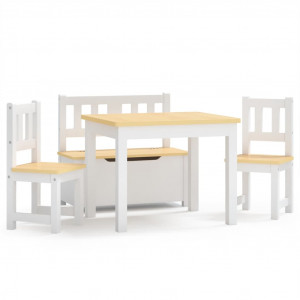 Mesa y sillas infantiles 4 piezas MDF blanco y beige H