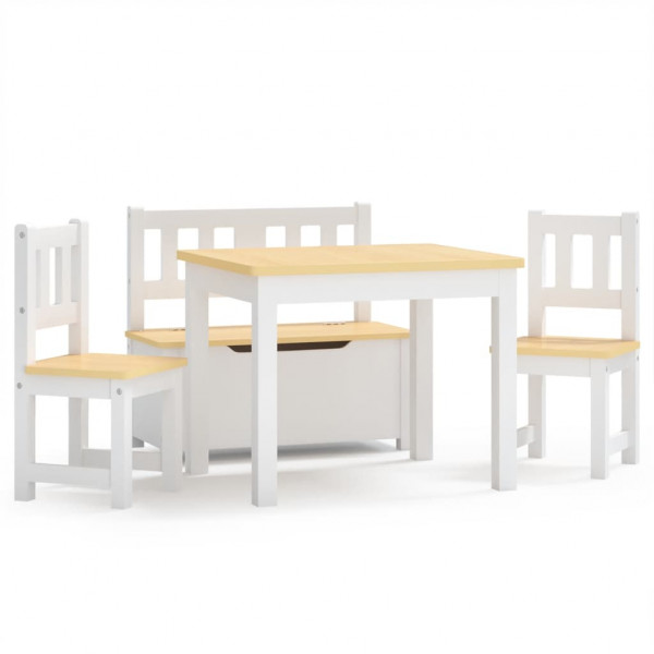 4 pcs conjunto mesa e cadeiras infantil MDF branco e bege M 2