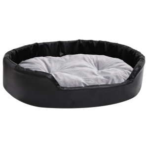 Cama para perros felpa y cuero sintético negro gris 90x79x20 cm H