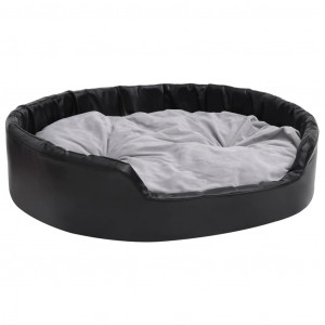 Cama para perros felpa y cuero sintético negro gris 99x89x21 cm H