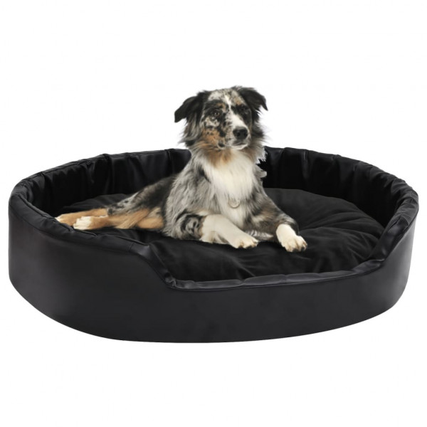 Cama para perros felpa y cuero sintético negra 90x79x20 cm D