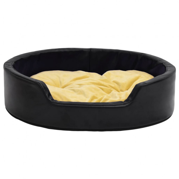 Cama de perro felpa y cuero sintético negro amarillo 99x89x21cm M 4
