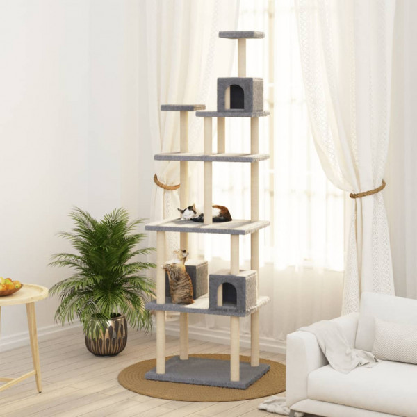 Rascador para gatos con postes de sisal gris claro 188 cm D