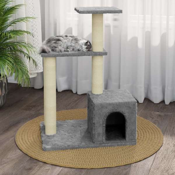 Rascador para gatos con postes de sisal gris claro 71 cm D
