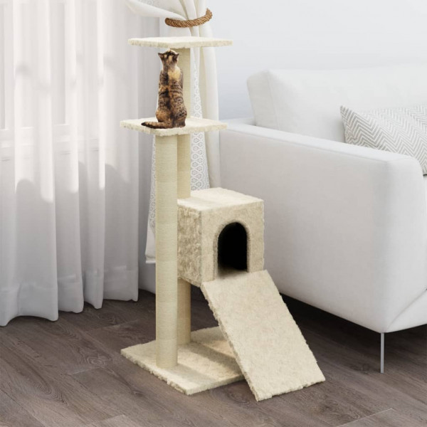 Rascador para gatos con postes de sisal color crema 92 cm D
