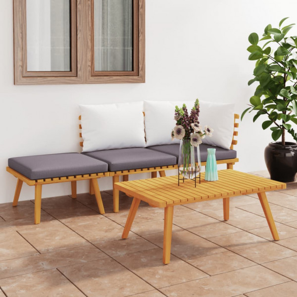 4 pcs conj. lounge jardim c/ almofadões madeira acácia maciça D