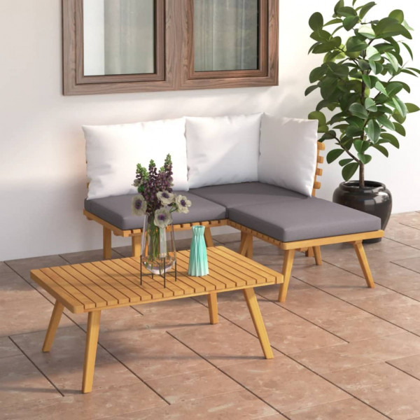Muebles de jardín 4 piezas con cojines madera maciza de acacia D