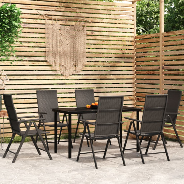 7 pcs conjunto de jantar para jardim preto D