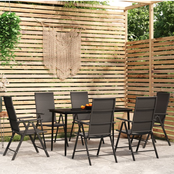 7 pcs conjunto de jantar para jardim preto D