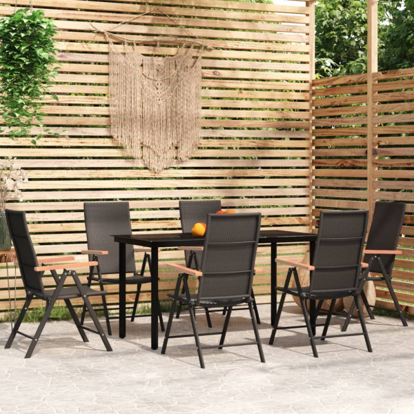 7 pcs conjunto de jantar para jardim preto D