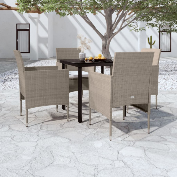 Juego de comedor de jardín 5 piezas con cojines beige y negro M 5
