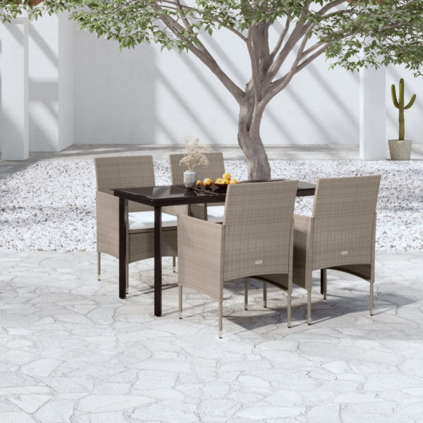 Juego de comedor de jardín 5 piezas con cojines beige y negro D