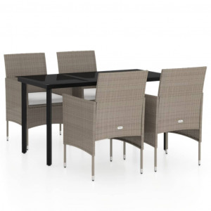 Juego de comedor de jardín 5 piezas con cojines beige y negro H