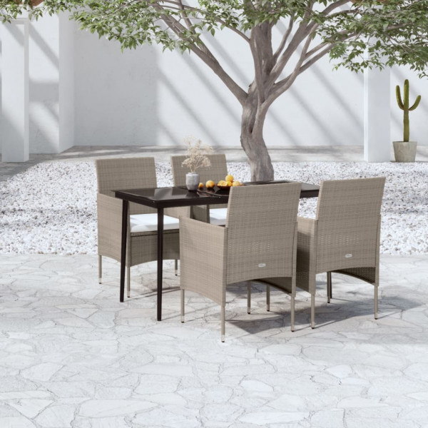 Juego de comedor de jardín 5 piezas con cojines beige y negro D