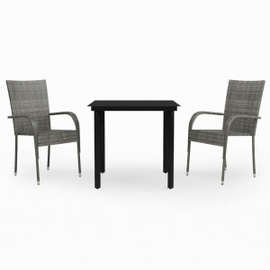 3 pcs conjunto de jantar para jardim cinzento e preto H