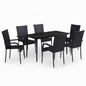 Juego de comedor para jardín 7 piezas negro H