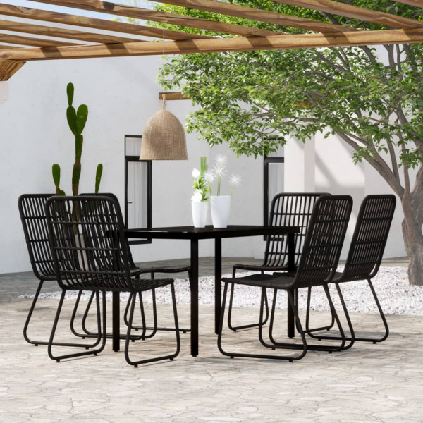 7 pcs conjunto de jantar para jardim preto D