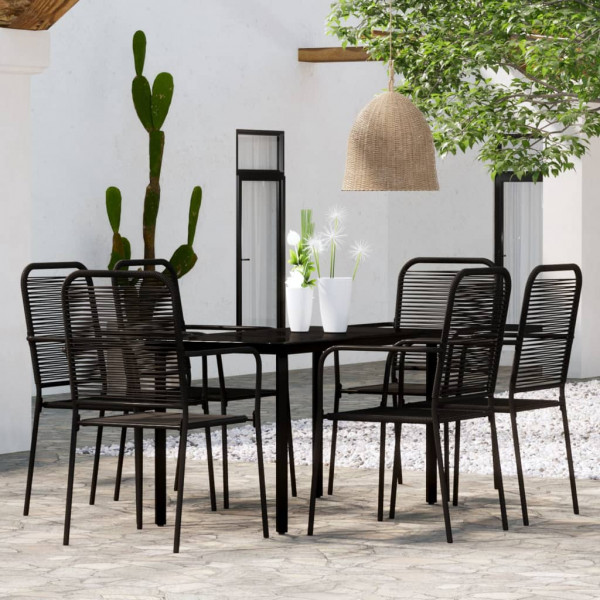 7 pcs conjunto de jantar para jardim preto D