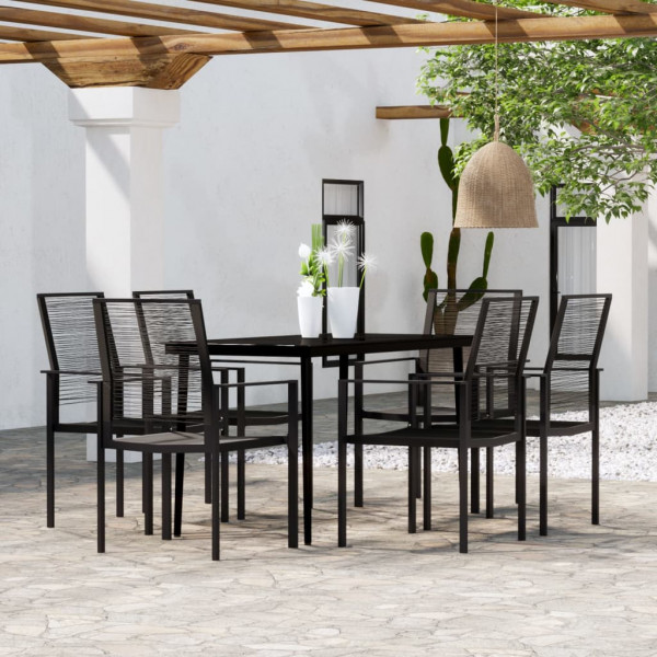 7 pcs conjunto de jantar para jardim preto D