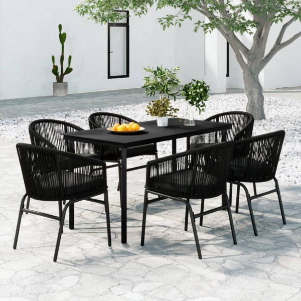 7 pcs conjunto de jantar para jardim preto D