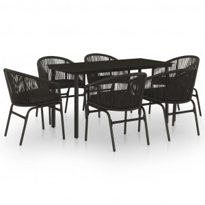 7 pcs conjunto de jantar para jardim preto H