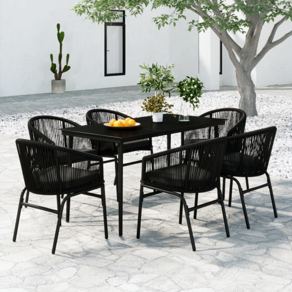 7 pcs conjunto de jantar para jardim preto D