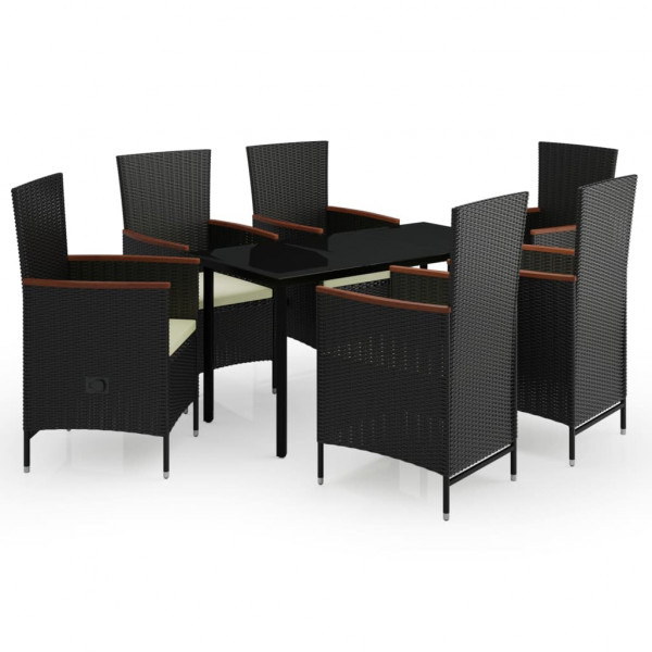 Juego de comedor de jardín 7 piezas con cojines negro M 2