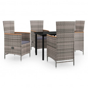 Juego de comedor para jardín de 5 piezas y cojines gris H
