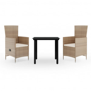 Juego de comedor para jardín de 3 piezas y cojines beige H