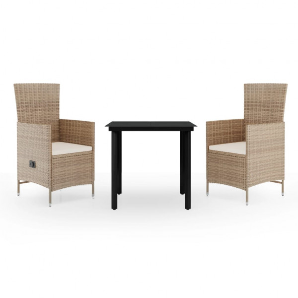 Juego de comedor para jardín de 3 piezas y cojines beige M 2