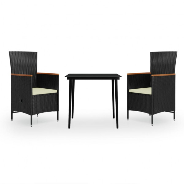 3 pcs conjunto de jantar para jardim com almofadões preto M 2